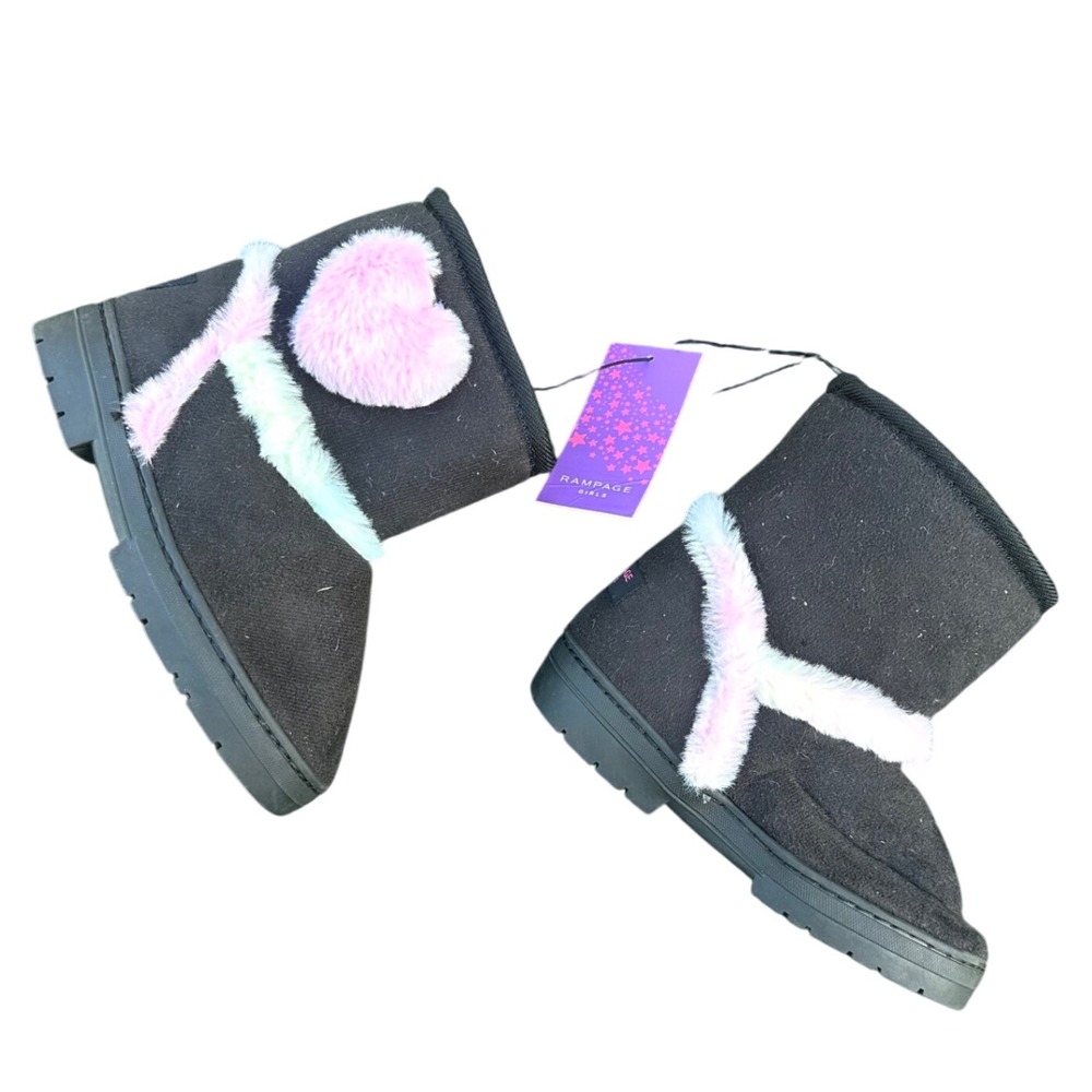 Rampage Little Girls Fur Heart Microsuede Boots Size 13‎ Black